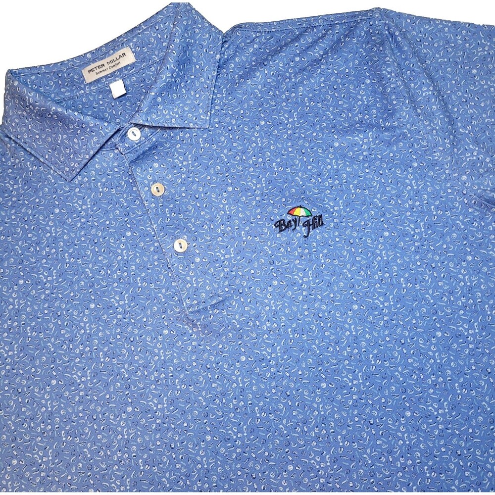 Bay Hill Peter Millar Summer Comfort Performance Polo Large Fish & Drinks Print